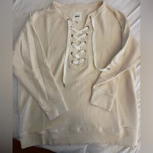 Aerie Cream Lace-Up Sweatshirt